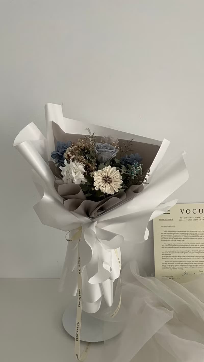 Flora Flower乾燥花束-莫蘭灰色系