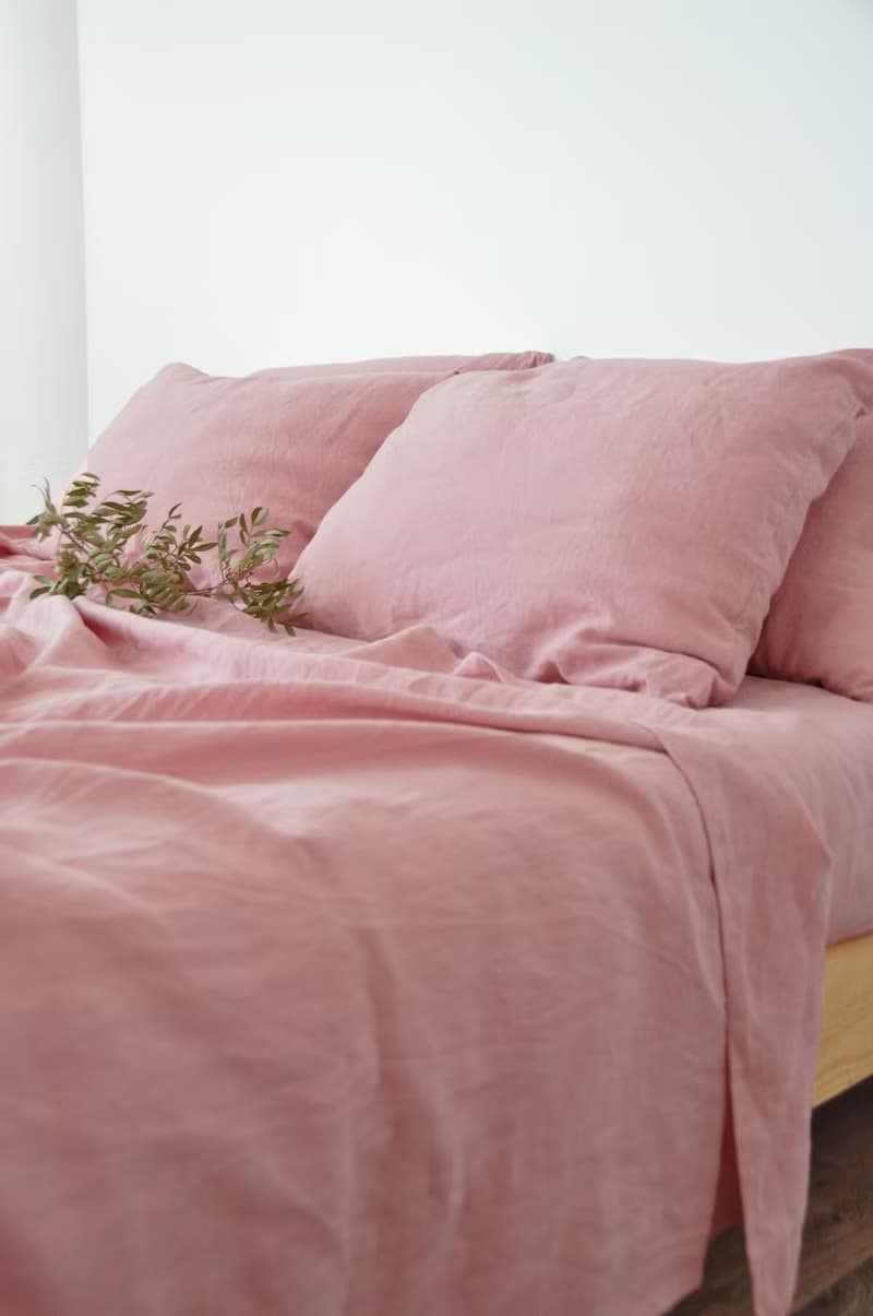 Rose pink linen sheet set / Flat+fitted sheet+2 pillowcases / Pink bedding