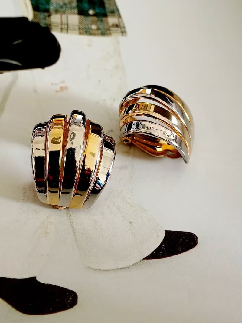 vintage jewelry  ERWIN PEARL時尚雙金環型 夾式耳環