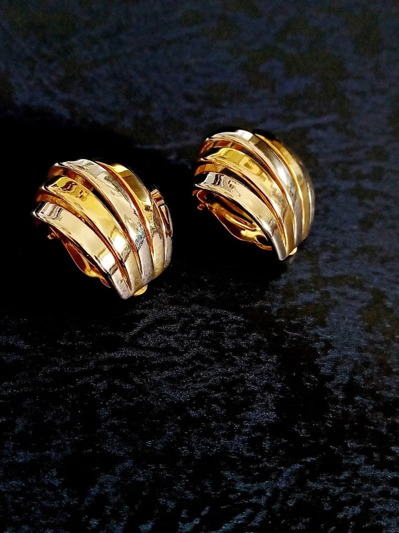 vintage jewelry  ERWIN PEARL時尚雙金環型 夾式耳環