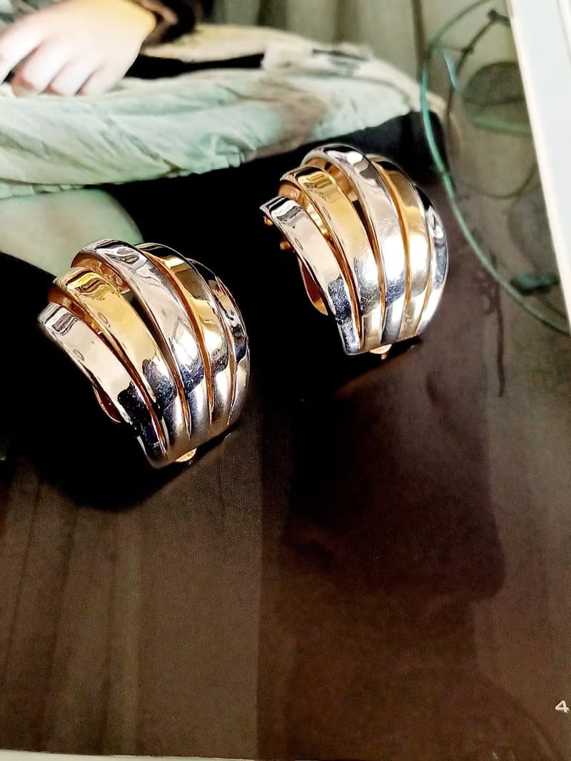 vintage jewelry  ERWIN PEARL時尚雙金環型 夾式耳環