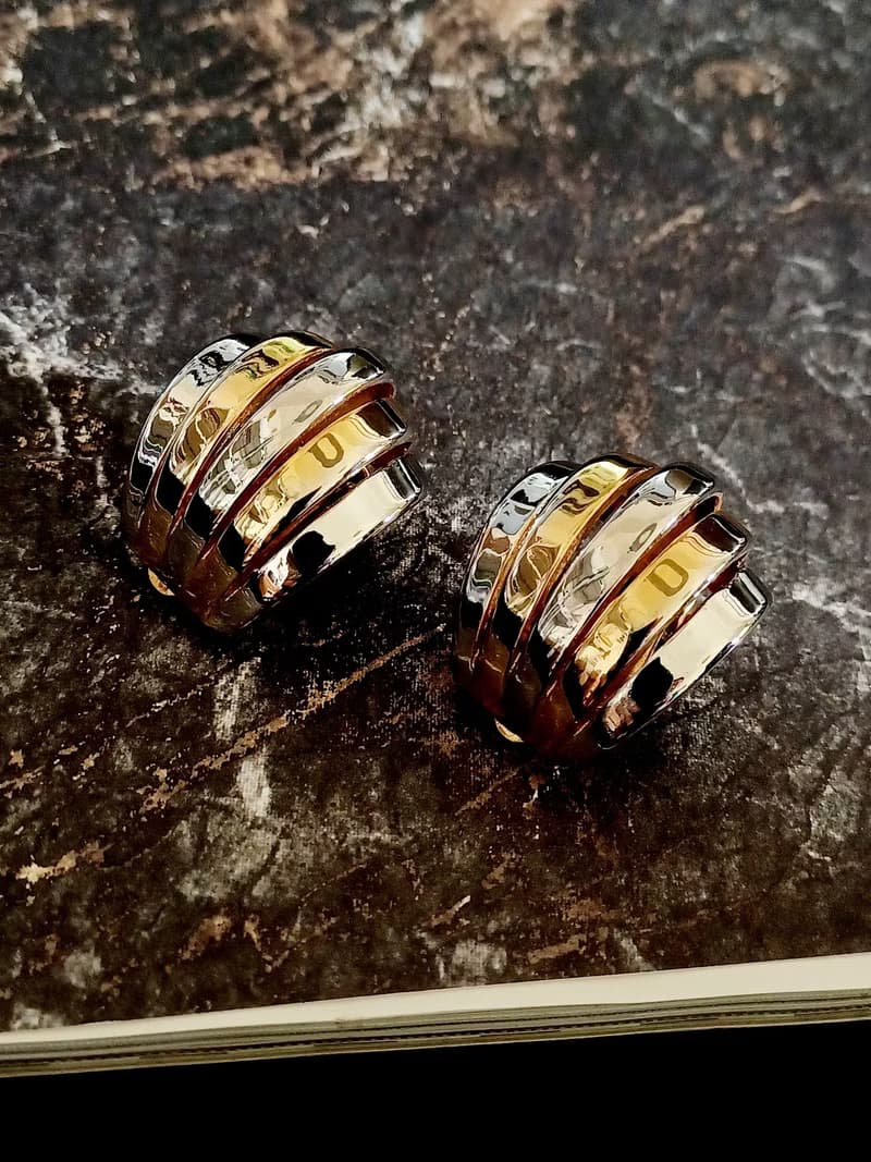 vintage jewelry  ERWIN PEARL時尚雙金環型 夾式耳環