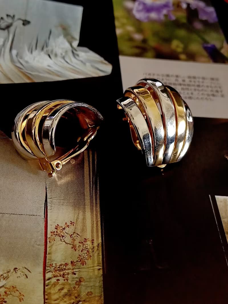 vintage jewelry  ERWIN PEARL時尚雙金環型 夾式耳環