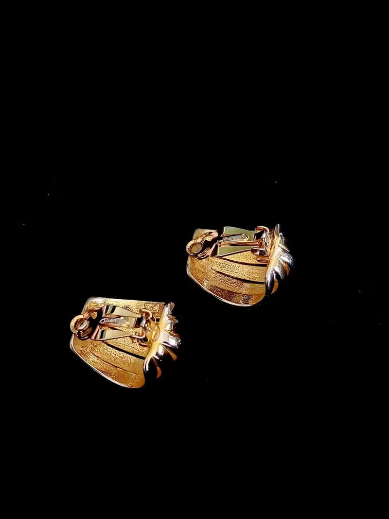 vintage jewelry  ERWIN PEARL時尚雙金環型 夾式耳環