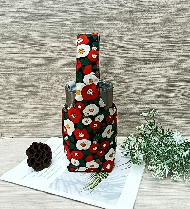 【冰霸杯.飲料提袋】紅花貓咪