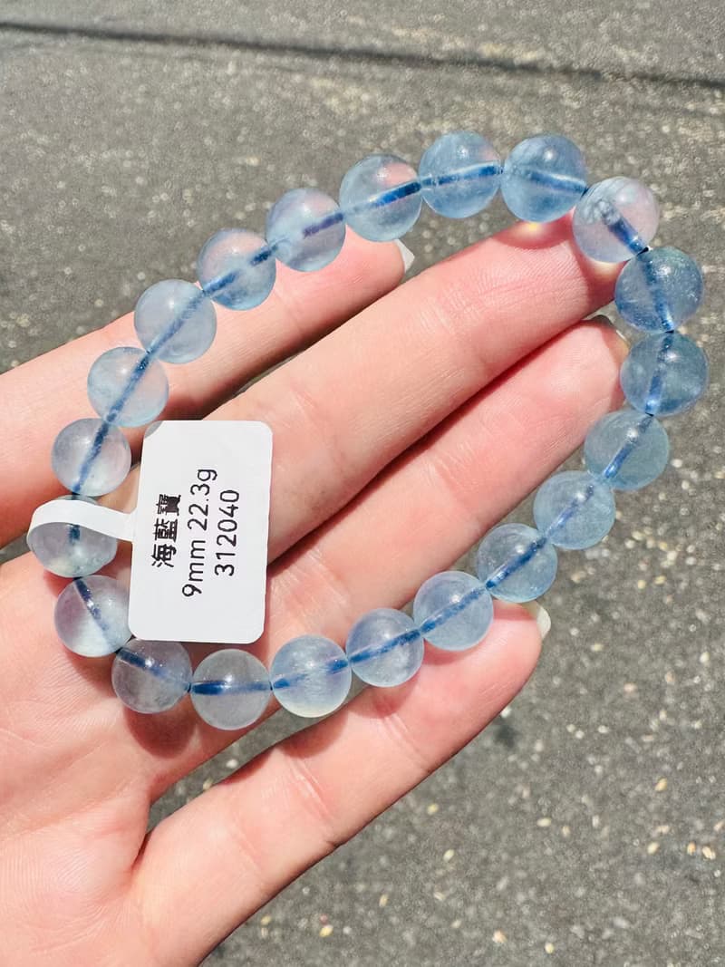 螢光仙女baby色海藍寶水晶9mm22.3g釋放壓力舒緩情緒療癒能量