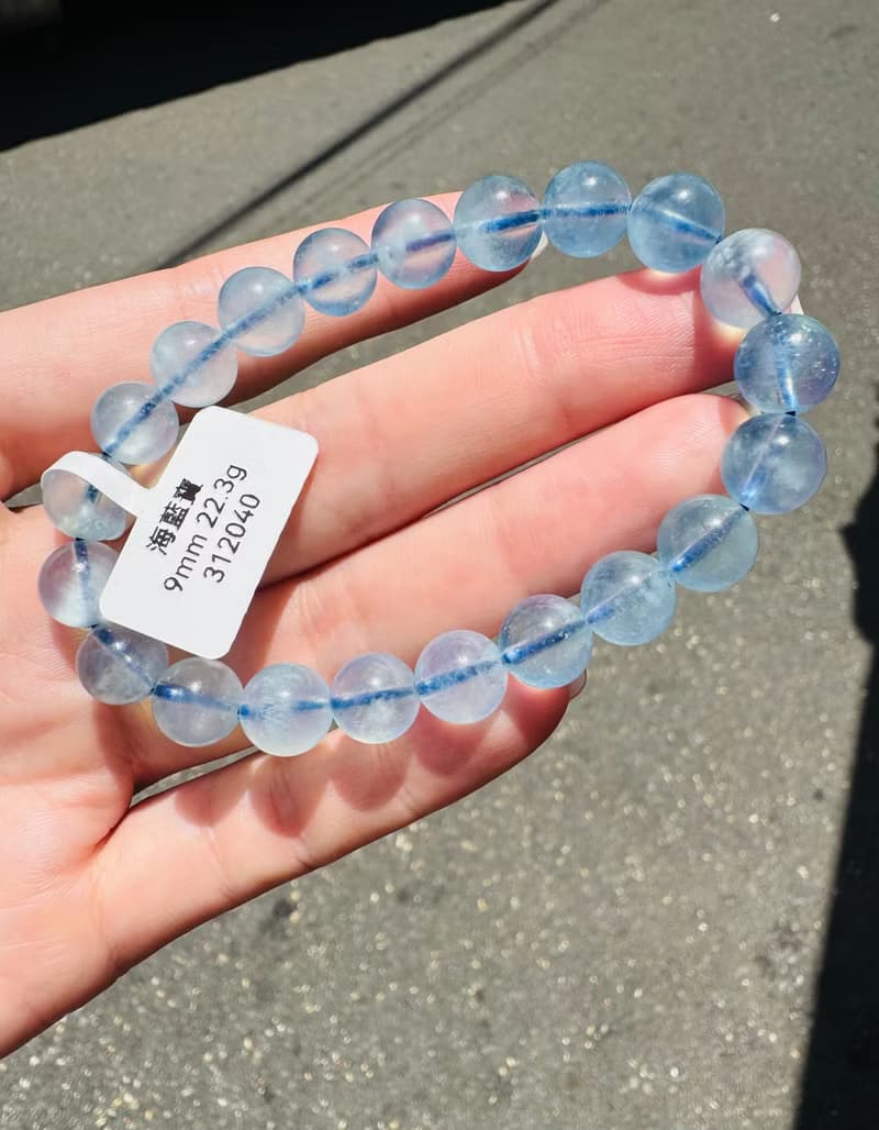 螢光仙女baby色海藍寶水晶9mm22.3g釋放壓力舒緩情緒療癒能量