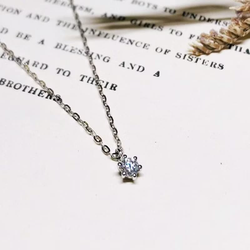 【 Moriarty Jewelry 】經典六爪 - 小鑽 - 14K 白K金 單鑽項鍊