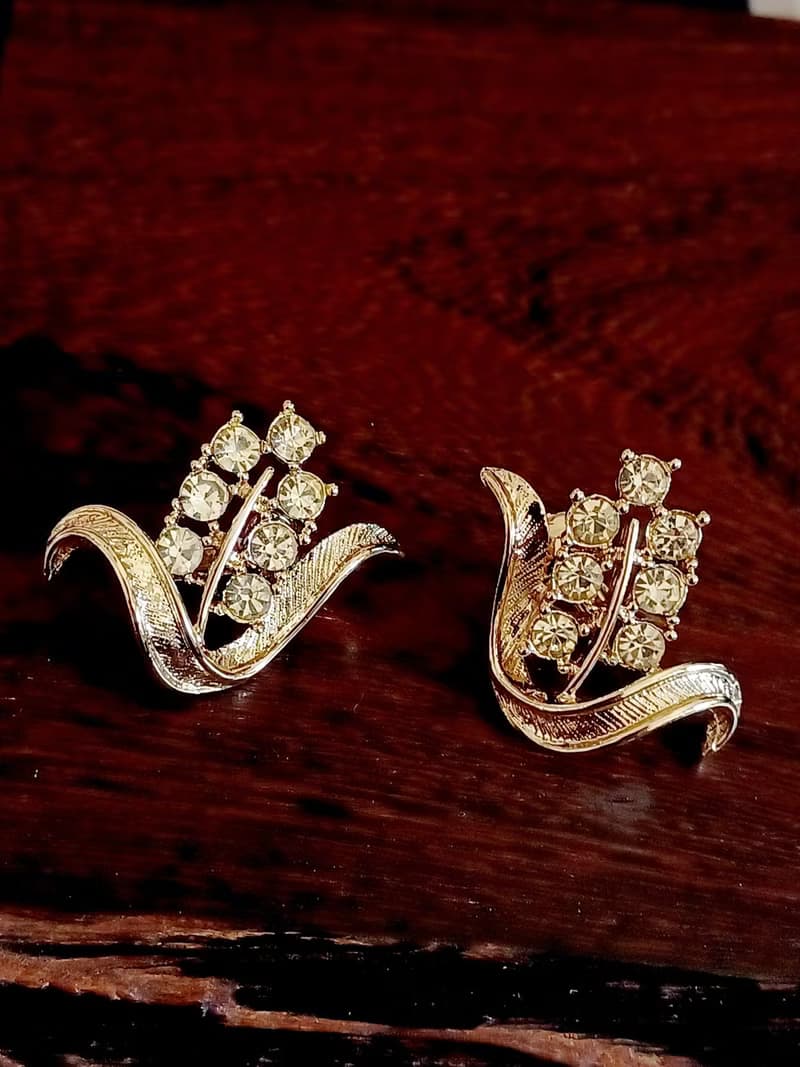 vintage jewelry SARAH COV 金色水鑽小麥玉米夾式耳環