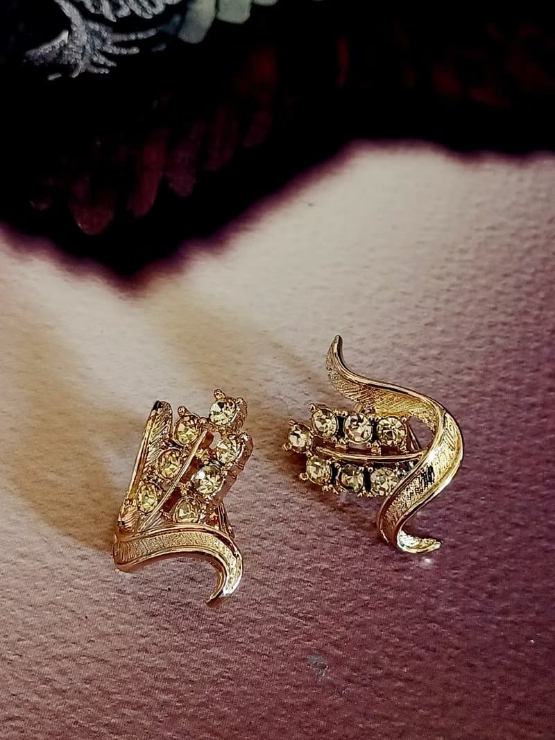 vintage jewelry SARAH COV 金色水鑽小麥玉米夾式耳環