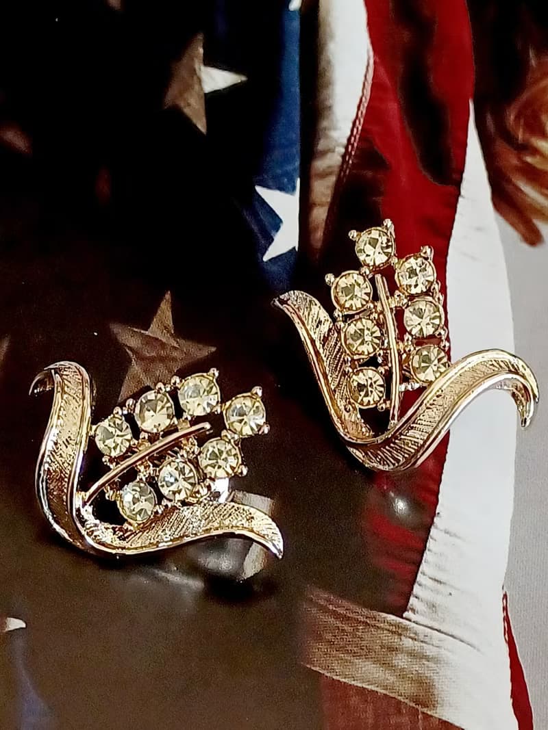 vintage jewelry SARAH COV 金色水鑽小麥玉米夾式耳環