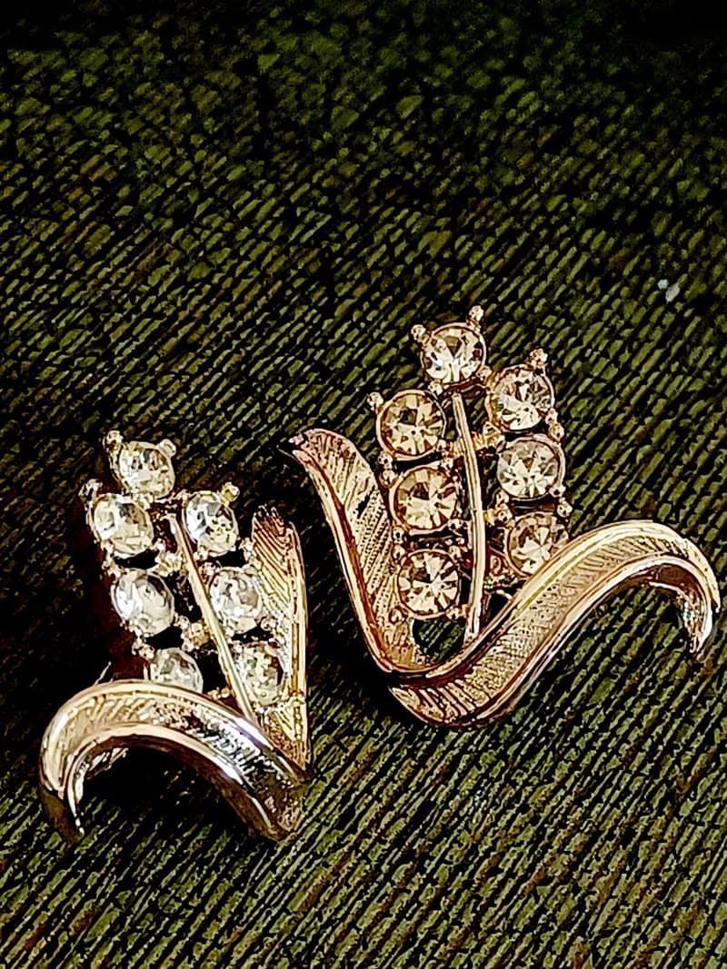 vintage jewelry SARAH COV 金色水鑽小麥玉米夾式耳環