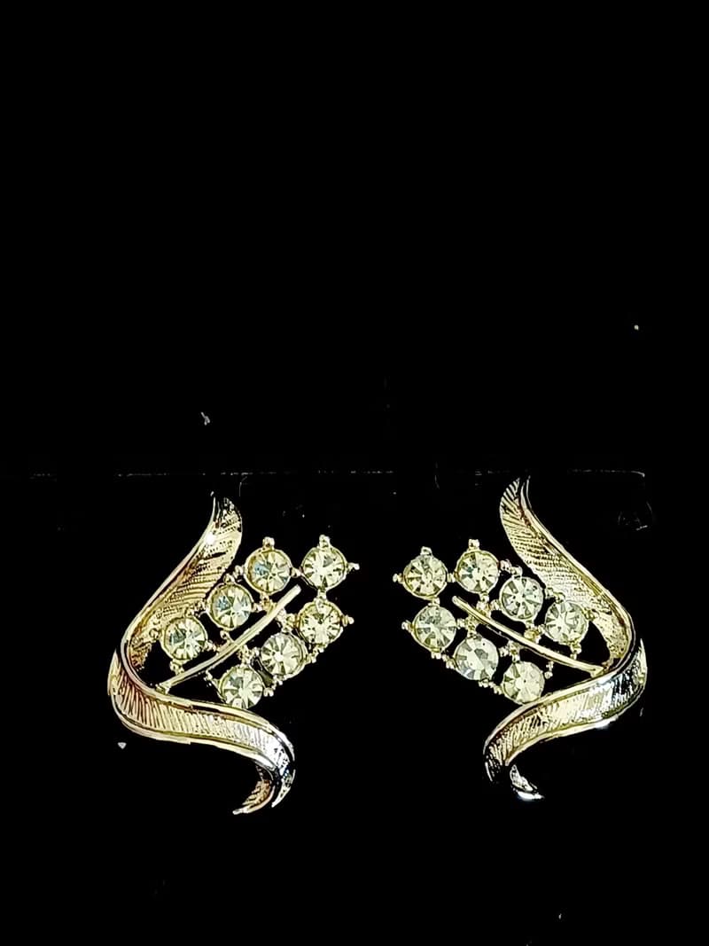 vintage jewelry SARAH COV 金色水鑽小麥玉米夾式耳環