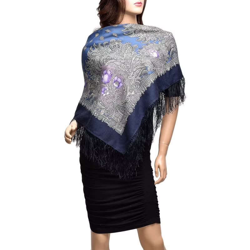 Authentic Pavlovo Posad Russian Shawl Scarf Soft 100% Wool 89x89 cm 845-14