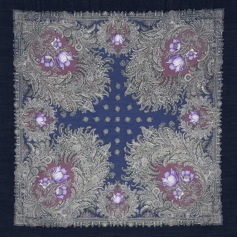 Authentic Pavlovo Posad Russian Shawl Scarf Soft 100% Wool 89x89 cm 845-14