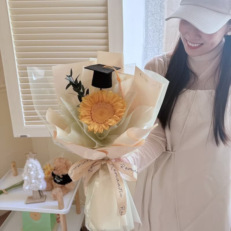 陽光色單朵永生向日葵花束 畢業花束 太陽花花束