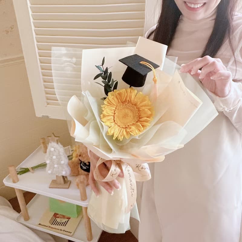 陽光色單朵永生向日葵花束 畢業花束 太陽花花束