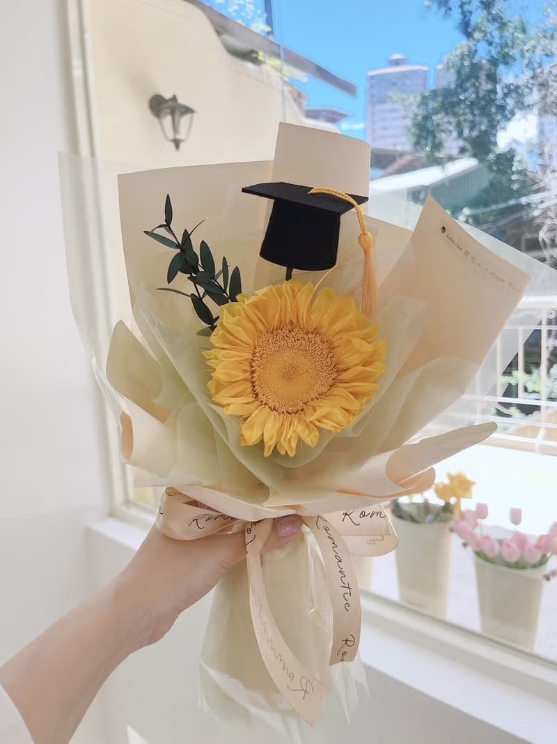 陽光色單朵永生向日葵花束 畢業花束 太陽花花束
