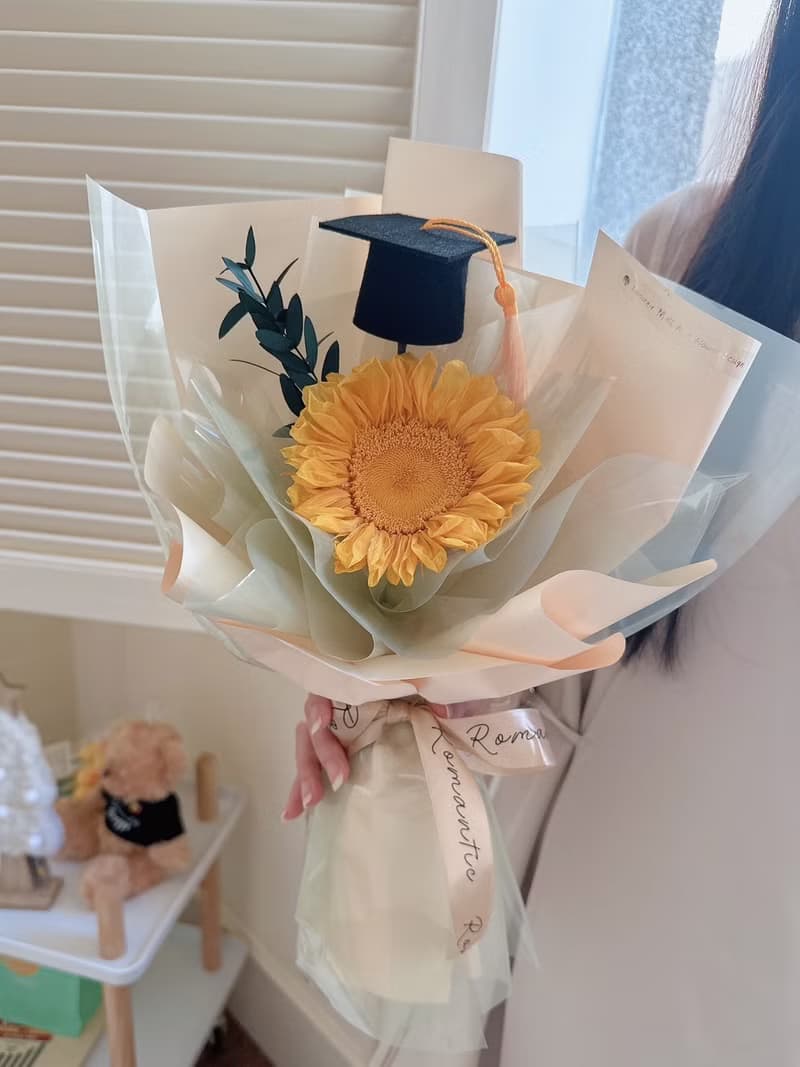 陽光色單朵永生向日葵花束 畢業花束 太陽花花束