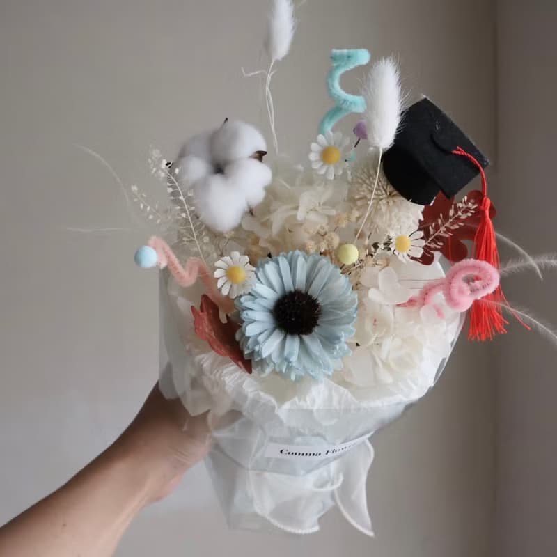 青春扭棒藍太陽花花束 向日葵 生日  畢業禮物 老師禮物