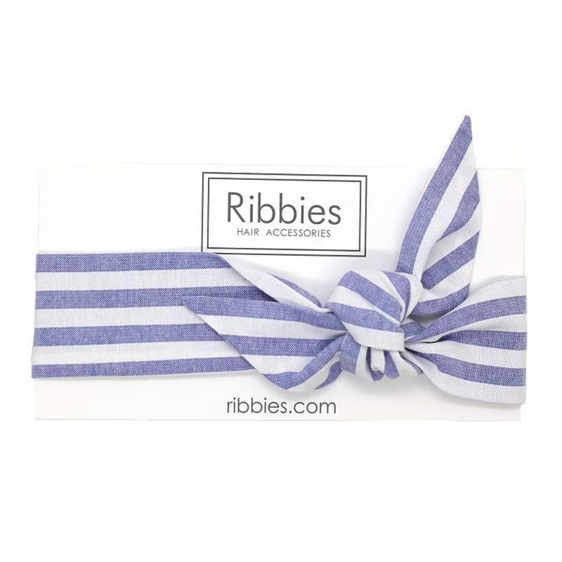 英國Ribbies 成人蝴蝶結髮帶-粉藍白條紋