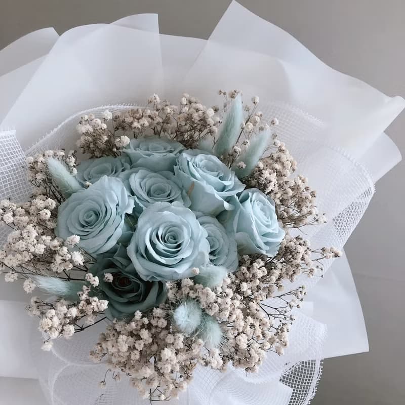 經典淺藍玫瑰永生花 情人節花束 畢業花束 生日禮物 乾燥花 空靈