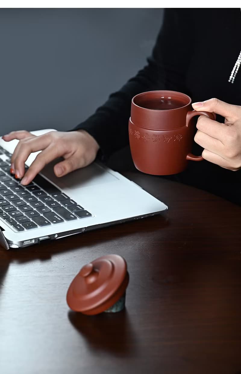 送禮紫砂壺茶壺梵匠  柱础杯 底槽青紫砂盖杯 宜兴原矿紫砂壶紫砂