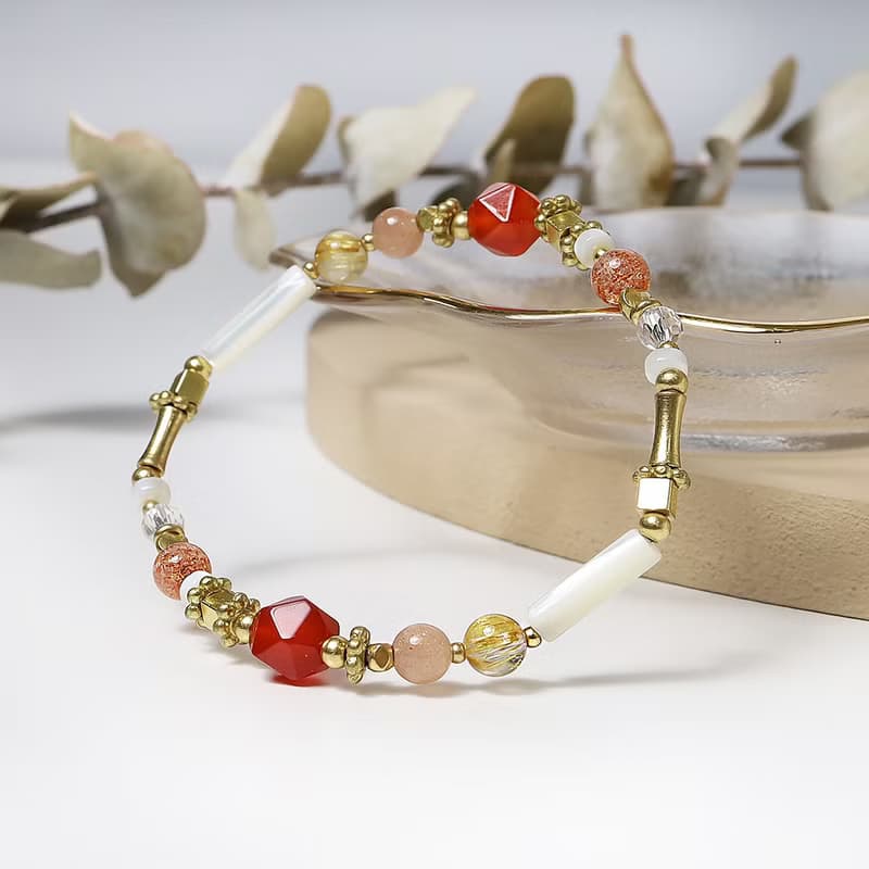 富士山勝景 | A75鈦晶紅瑪瑙珍珠母貝水晶手鍊