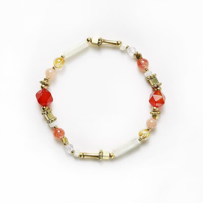 富士山勝景 | A75鈦晶紅瑪瑙珍珠母貝水晶手鍊