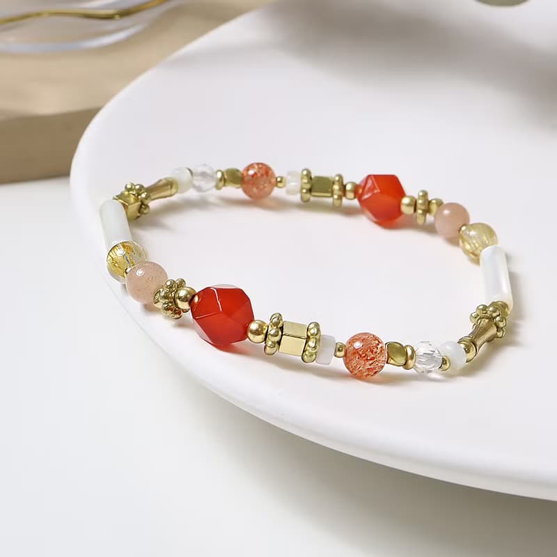 富士山勝景 | A75鈦晶紅瑪瑙珍珠母貝水晶手鍊