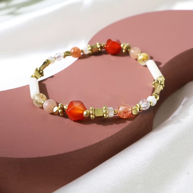 富士山勝景 | A75鈦晶紅瑪瑙珍珠母貝水晶手鍊