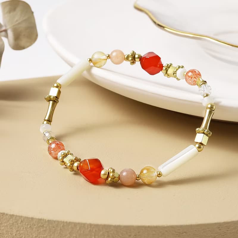 富士山勝景 | A75鈦晶紅瑪瑙珍珠母貝水晶手鍊