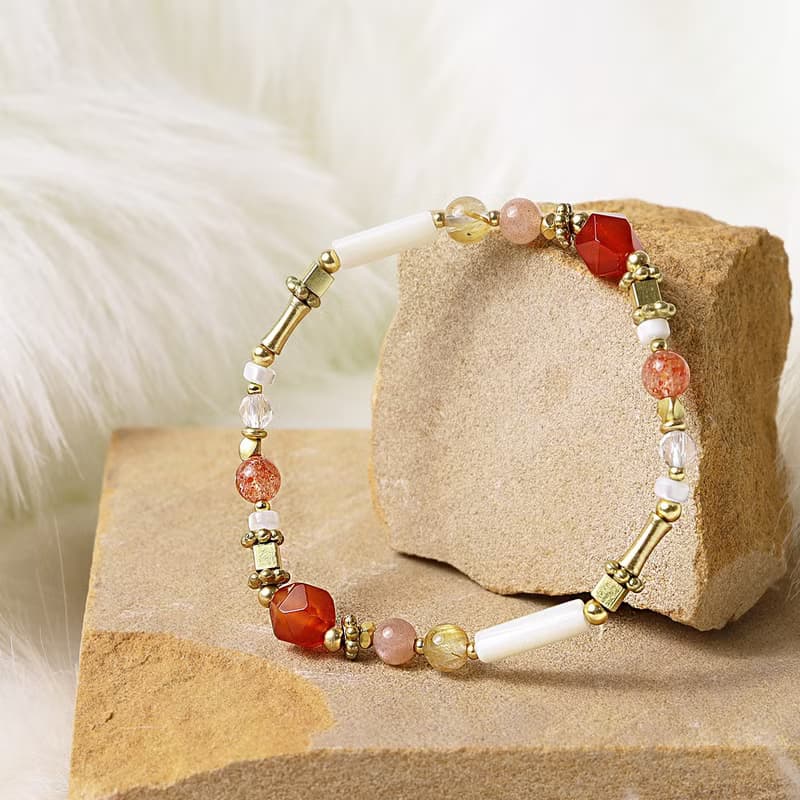 富士山勝景 | A75鈦晶紅瑪瑙珍珠母貝水晶手鍊