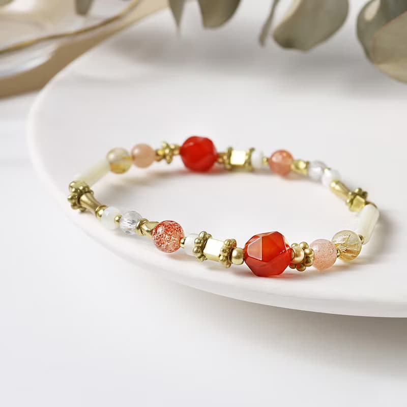 富士山勝景 | A75鈦晶紅瑪瑙珍珠母貝水晶手鍊