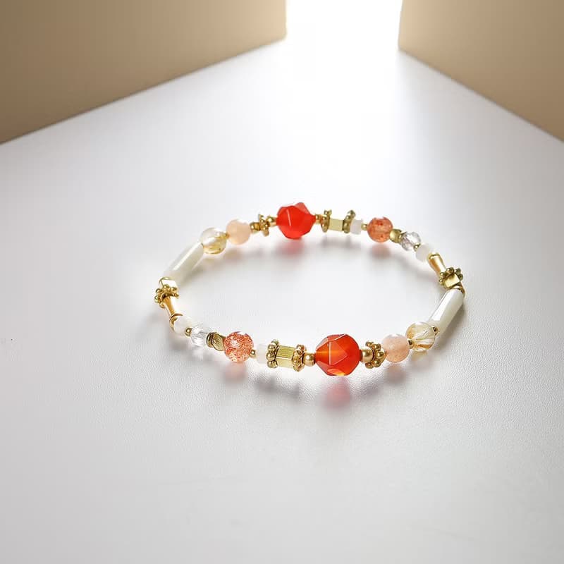 富士山勝景 | A75鈦晶紅瑪瑙珍珠母貝水晶手鍊