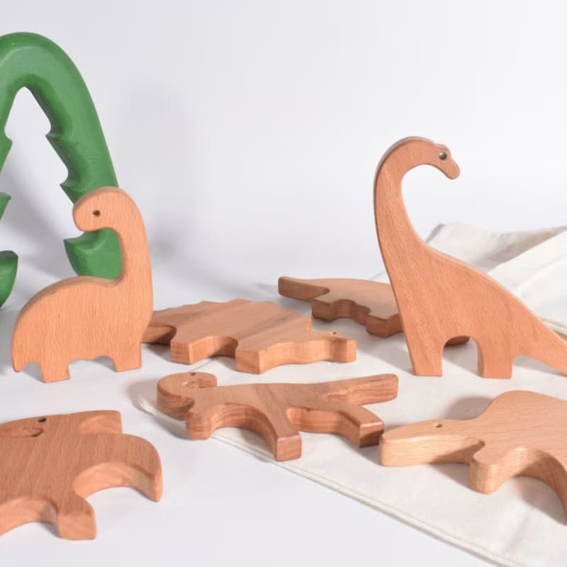 Wooden Dinosaur Set, Wooden Figures, Children's Birthday Gift