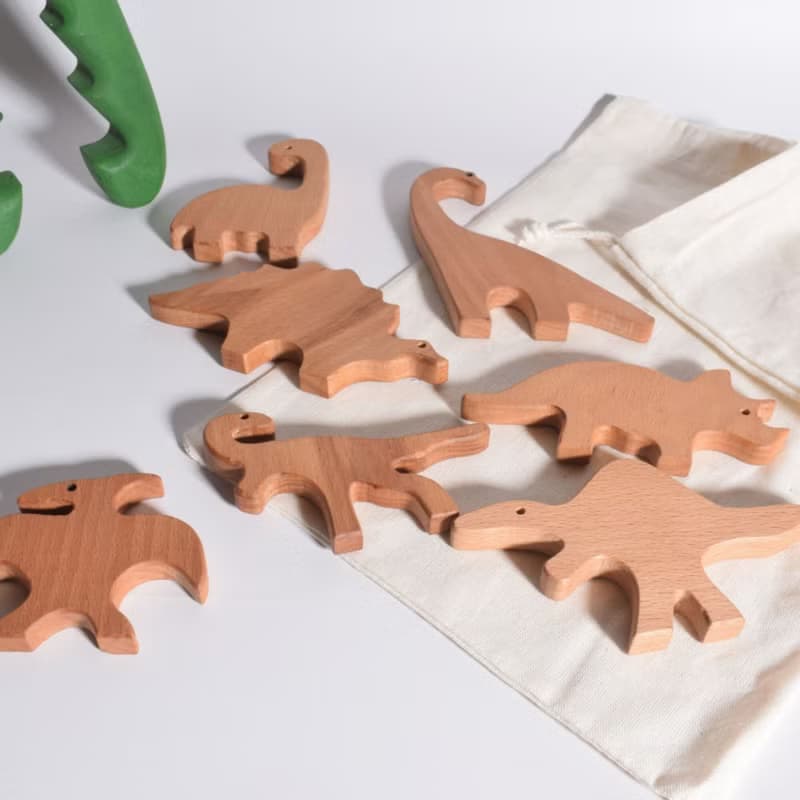 Wooden Dinosaur Set, Wooden Figures, Children's Birthday Gift