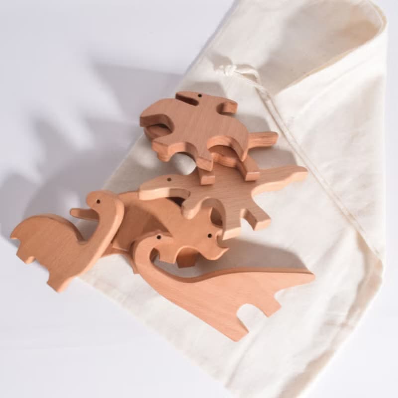 Wooden Dinosaur Set, Wooden Figures, Children's Birthday Gift