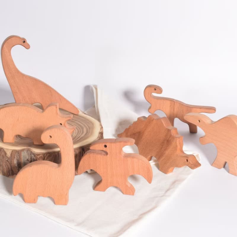 Wooden Dinosaur Set, Wooden Figures, Children's Birthday Gift
