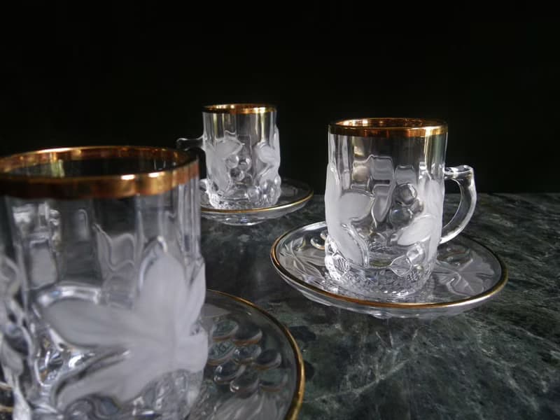 【老時光 OLD-TIME】早期日本製玻璃咖啡杯組(一杯一盤為一組)