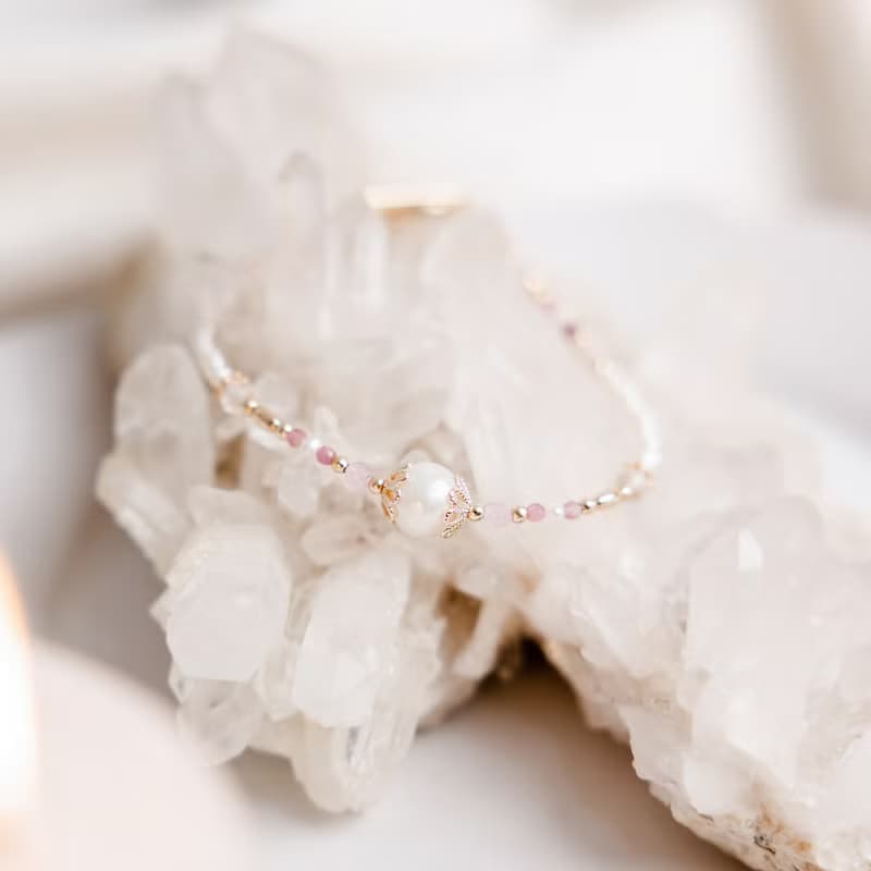桃花 x 珍珠 粉晶 草莓晶 粉貓眼石【杜鵑花 • 永遠屬於你】手鍊
