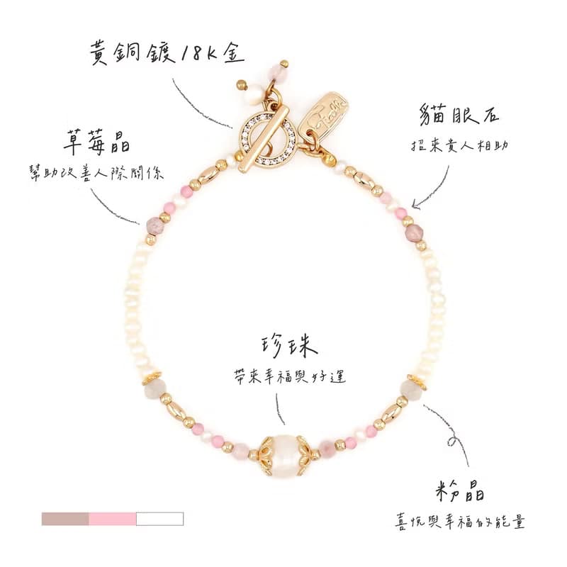 桃花 x 珍珠 粉晶 草莓晶 粉貓眼石【杜鵑花 • 永遠屬於你】手鍊