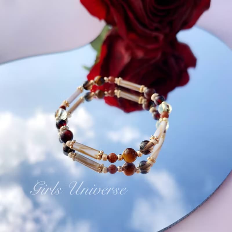 風中奇緣。紅虎眼 石榴石 黃水晶 14K包金 水晶礦石設計手鍊