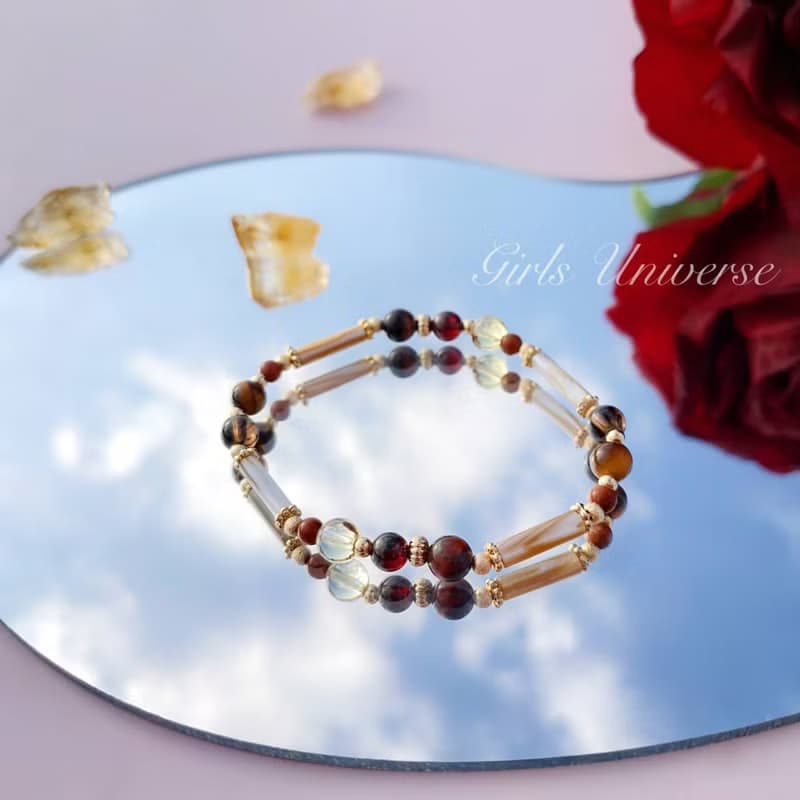 風中奇緣。紅虎眼 石榴石 黃水晶 14K包金 水晶礦石設計手鍊