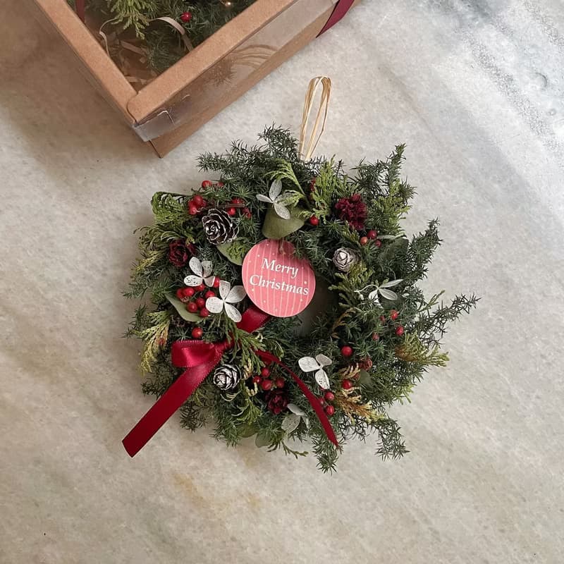 【現貨】乾燥雪松聖誕花圈 經典聖誕紅/氣質森林金 附聖誕包裝禮