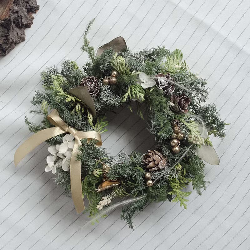 【現貨】乾燥雪松聖誕花圈 經典聖誕紅/氣質森林金 附聖誕包裝禮