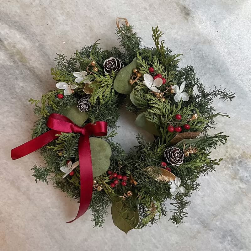 【現貨】乾燥雪松聖誕花圈 經典聖誕紅/氣質森林金 附聖誕包裝禮