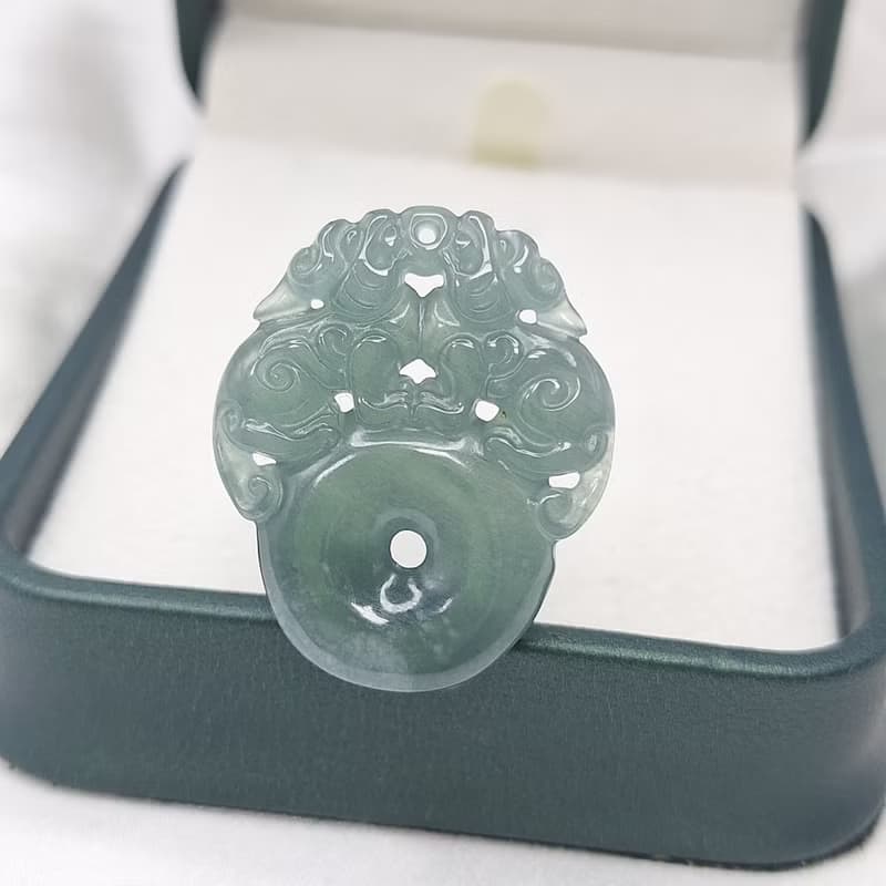 瓜料 冰起膠 深海藍 雙貔貅 平安扣 吊墜 | 天然A貨翡翠