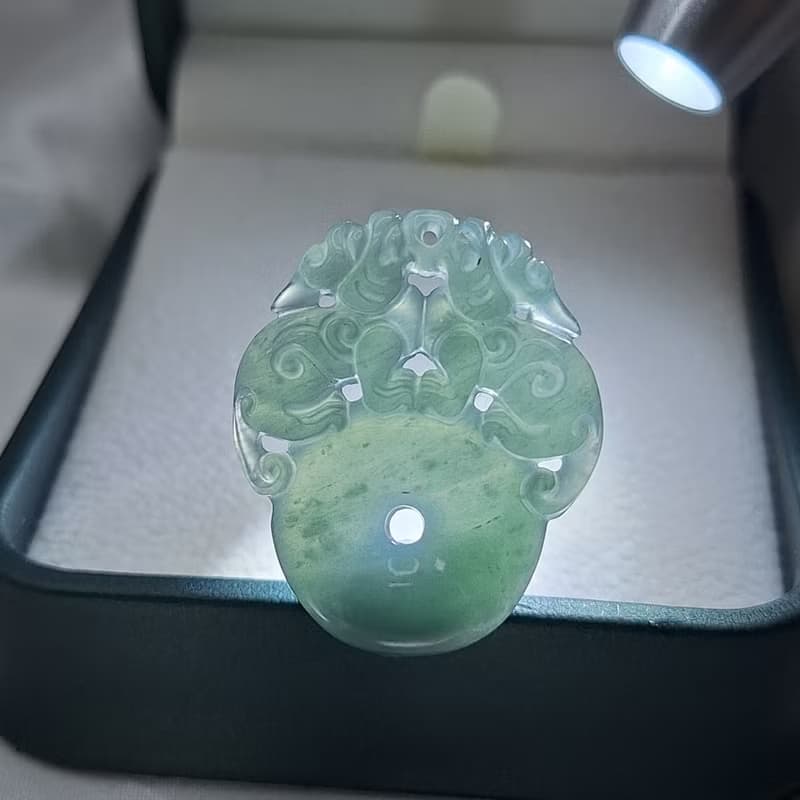 瓜料 冰起膠 深海藍 雙貔貅 平安扣 吊墜 | 天然A貨翡翠