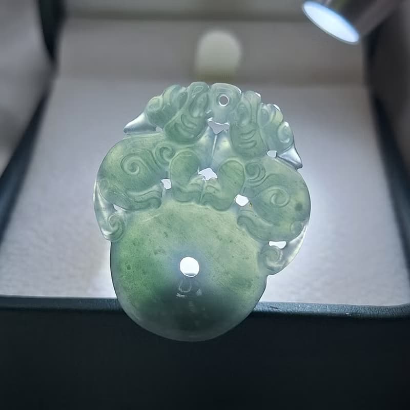 瓜料 冰起膠 深海藍 雙貔貅 平安扣 吊墜 | 天然A貨翡翠